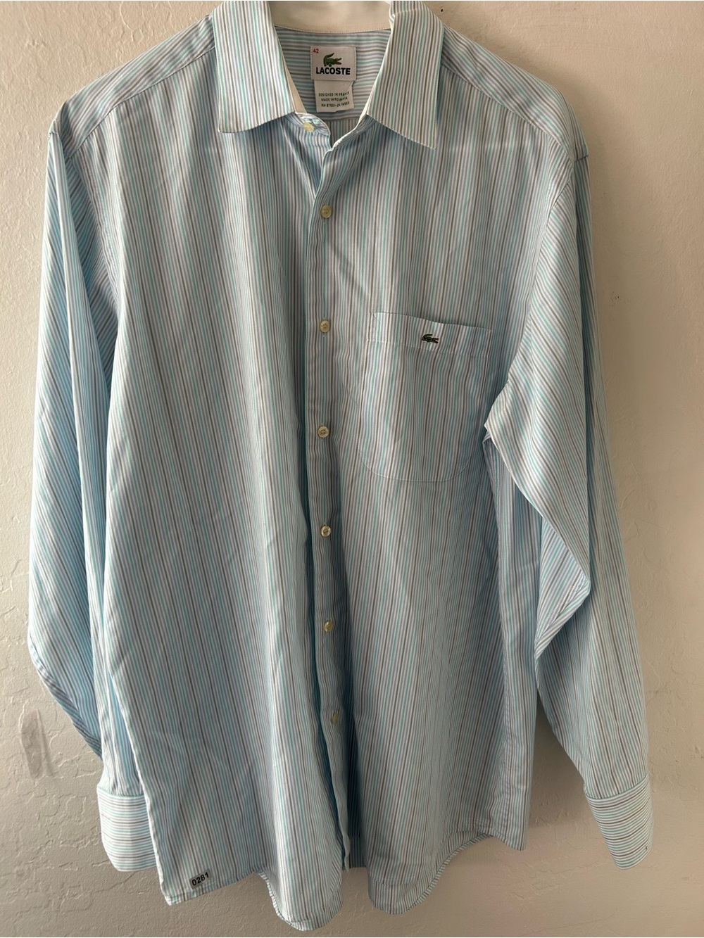 Lacoste Light Blue Multi-Stripe Long-Sleeve Dress Shirt